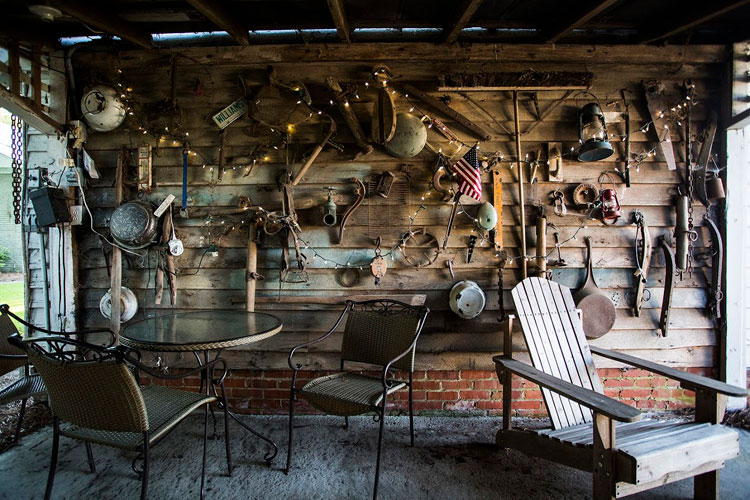 barn breezeway with farm implements